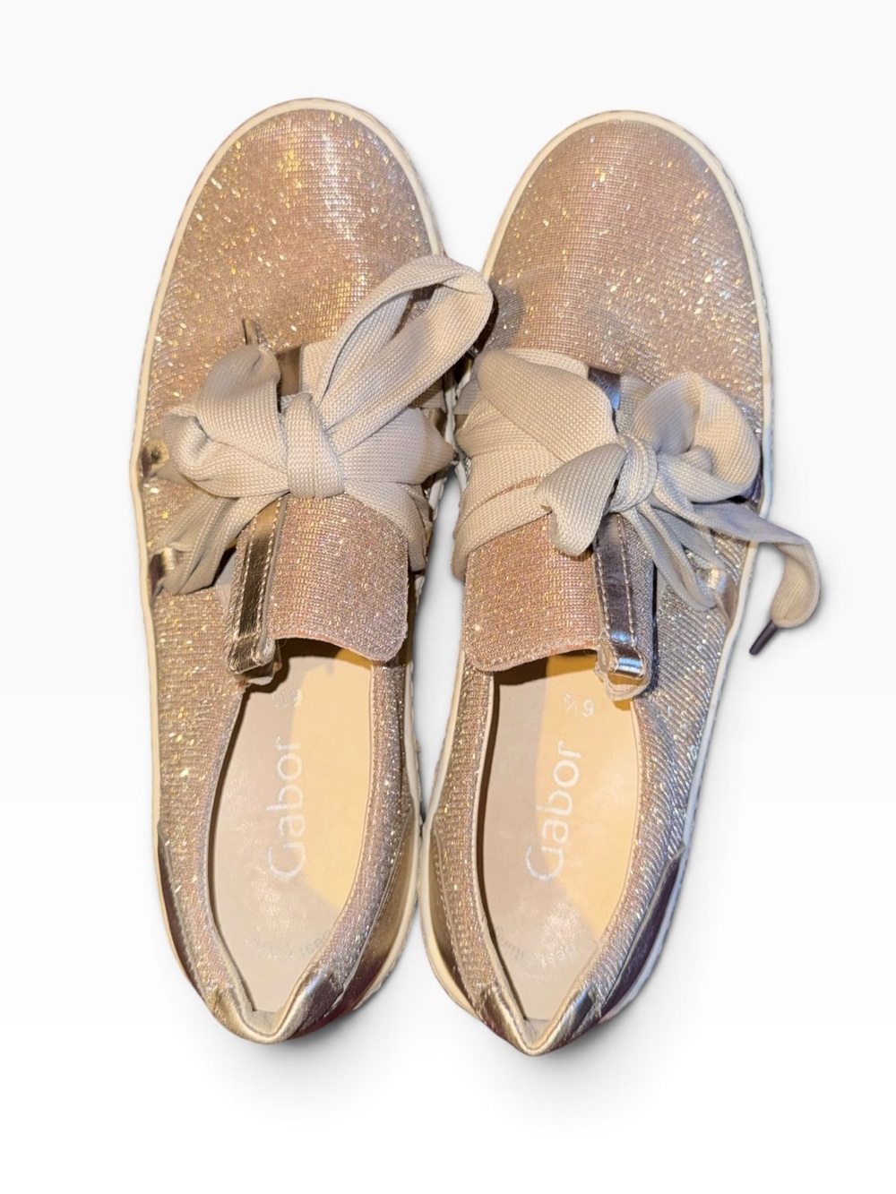 Gabor Gold Glitter Ribbon Lace Platform Sneakers Women’s US 9 UK 6.5